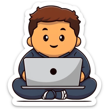 fat brown kid with brown hair using laptop sticker