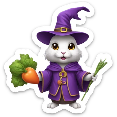 rabbit wizard purple clothes holding a carot   sticker