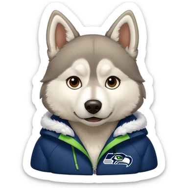 White  brown husky with Seattle Seahawks gear sticker