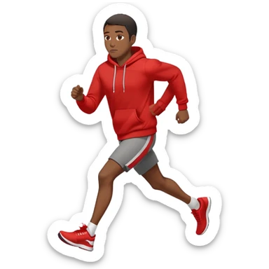 Black Man Wearing Red Hoodie. and running. right side sticker