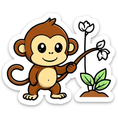 Monkey picking cotton sticker