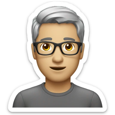 photographer, short hair, dark hair slight grey, unshaven sticker