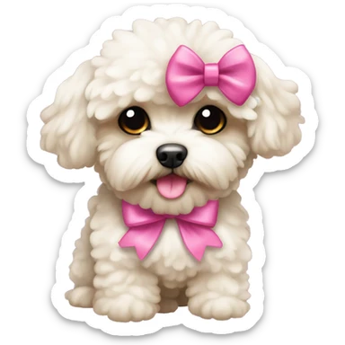 Maltipoo with a pink bow sticker
