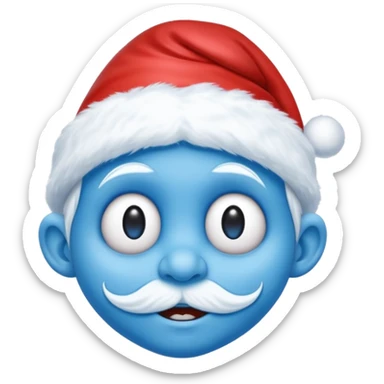 A blue face with a White christmas head it looks like the smurfs sticker