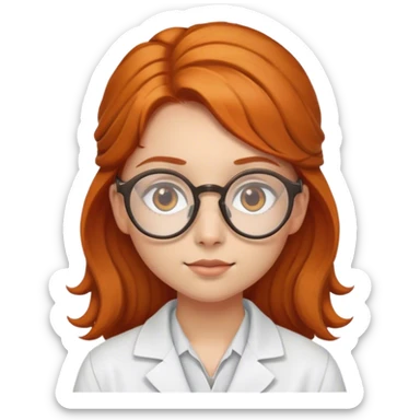 Fair-skinned, ginger, with brown eyes, girl, with brown round tortoise shell glasses, as a scientist sticker