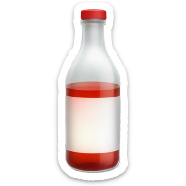 glass bottle with red lit and white liquid inside sticker