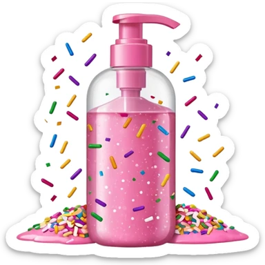 Pink shower gel light pink bottle with sprinkles and confeti on the bottle with a flip cap sticker