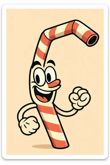 cartoon style bendy striped straw, bold colors, fun sticker