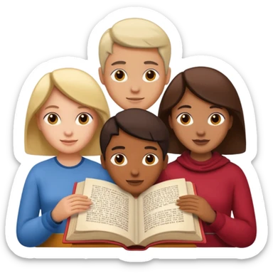 group of three figures inside a book sticker