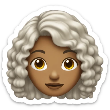 Tan girl with black long curly hair with hand on face sticker