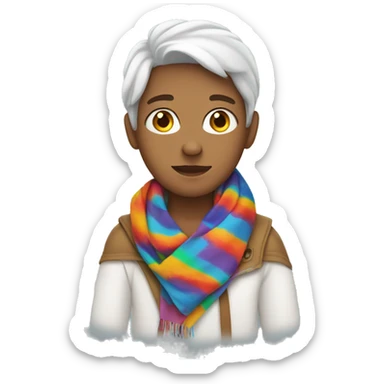 white teen at school with a colorful blanket wrapped around shoulders sticker