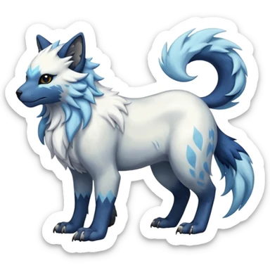 Icy glistening glossy smooth soft flaky scaly furry flurry hyper-realistic cozy boreal boreal-lupus-Lunaray-Manectric-Absol-Luxray-Bobcat-Fakémon-fusion-animal-creature, full body  sticker