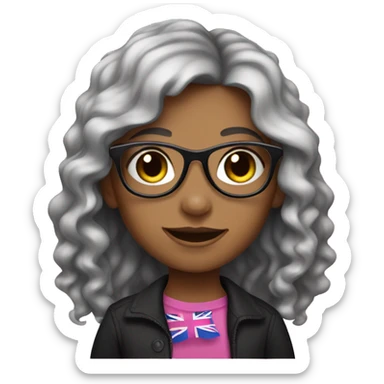 Girl with glasses wavy hair and pink and black clothes with lesbian flag sticker