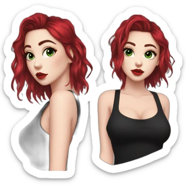 green hair, black outfit, white girl, red lips, portrait, e girl, short hair, black dress sticker