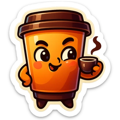 Tall coffee cup, intrigued, mischievous, drinking coffee, looking sideways sticker