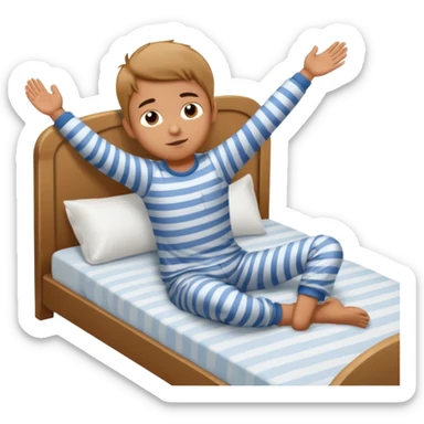 emoji- of a cute stretching boy waking up in bed sticker