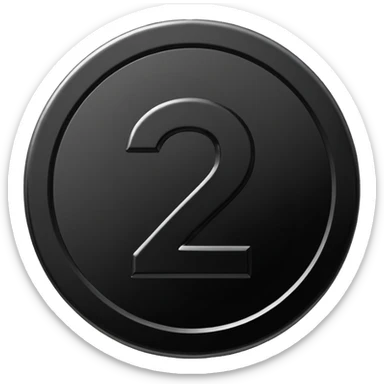 Emoji icon of a black coin with engraved number 2, minimalist style, isolated sticker