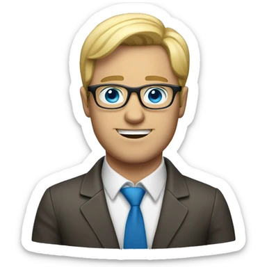 dirty blond hair man with blue eyes and eyeglasses sticker