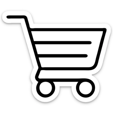 A shopping cart icon with wheels and handle, simple design sticker