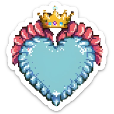 pixel art crowned heart, ribbon wrapped around the heart sticker