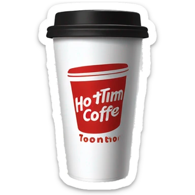 “Red Tim Hortons coffee cup with bold white script logo, black plastic lid, and smooth, minimalist design.” sticker