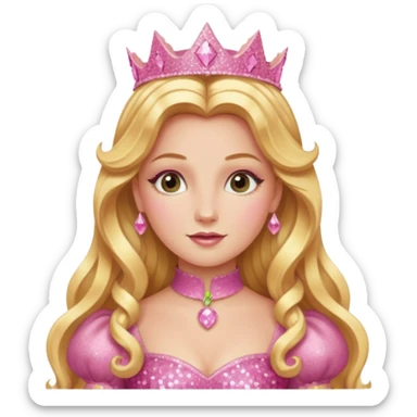 Glinda from The Wizard of Oz with long golden blonde hair, pink sequin outfit sticker