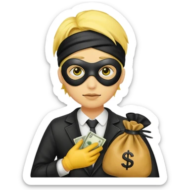 yellow skin robber wears black eye mask and carrying money bag sticker