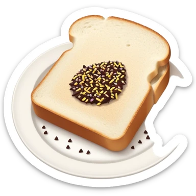 Slice of white bread on a white plate with chocolate sprinkles on top sticker