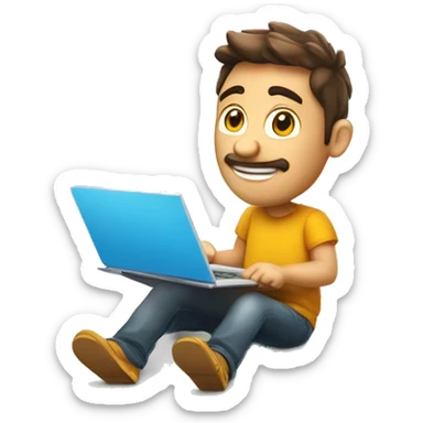 Homem sorrindo com notebook estilo cartoon 3d jovem sticker