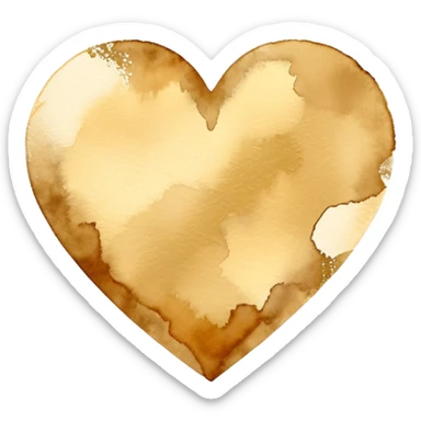 minimalist watercolor heart icon, monochromatic gold washes, soft bleeding edges, on textured white paper, serene and emotional, perfect for app icon, transparent background, flat lay --style raw --stylize 150 sticker