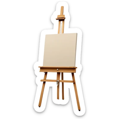 Cinematic Realistic image of a pristine canvas mounted on a sturdy wooden easel, with the canvas’ smooth surface and the easel’s detailed grain rendered in soft natural light, evoking a quiet moment of creative anticipation sticker