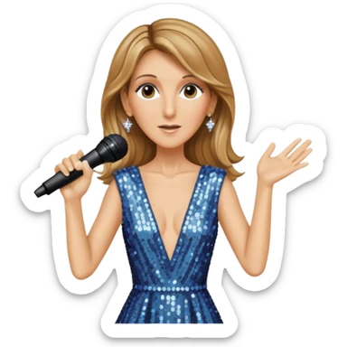 celin dion is singing, 2 hands holding mirco and twinkle dresss sticker