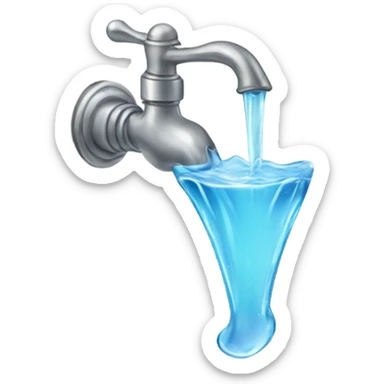 Water flowing from a faucet and a metal bow sticker