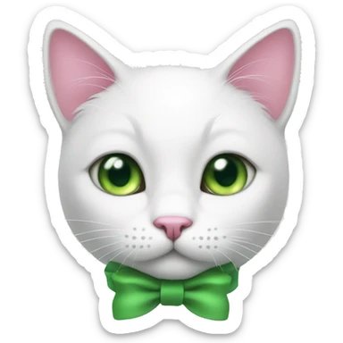 white cat with green eyes and pink bow sticker