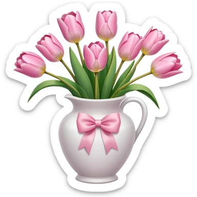 Light pink tulips in white vase in bow  sticker