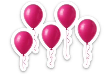 5 palloncini magenta fluttuano in aria isolati su sfondo bianco, iperrealistico 4k sticker