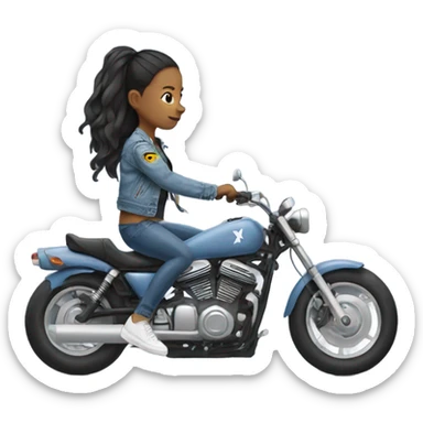girl in torn denim jacket on motorcycle  sticker