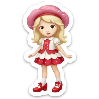 pretty and cute realistic strawberry shortcake full body with red shoes standing sticker