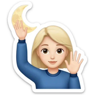 a person waving and saying good night, moon and stars in background, peaceful and warm sticker