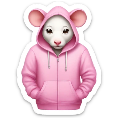 A lazy sleepy mouse in a pink cow hoodie sticker