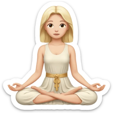 A blonde woman meditating in an ivory-colored dress sticker