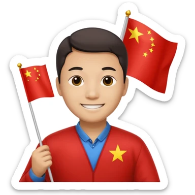 A Chinese man with a Chinese flag sticker