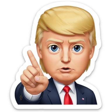 Super realistic Donald Trump pointing index finger up, realistic eyes sticker