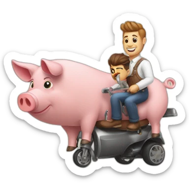 A barber is hog riding a pig sticker