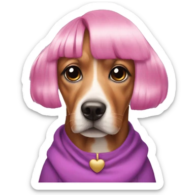 Dog with pink wig purple dress sticker