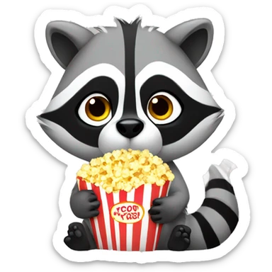 Raccoon eating popcorn sticker