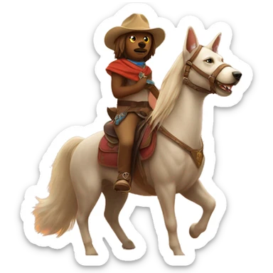 Cat and dog riding a horse in the desert  sticker