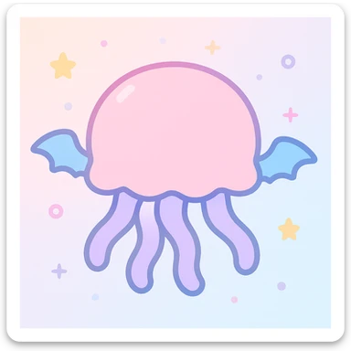 kawaii style jellyfish with no face, pastel dreamy colors, with mini bat wings sticker