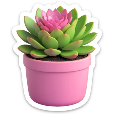 3D style succulent mostly pink with green tips in a round ceramic pot sticker