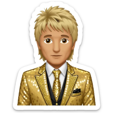 Rod Stewart with gold sequin suit jacket sticker